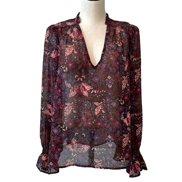 Aqua Tops - Aqua purple floral blouse sz L